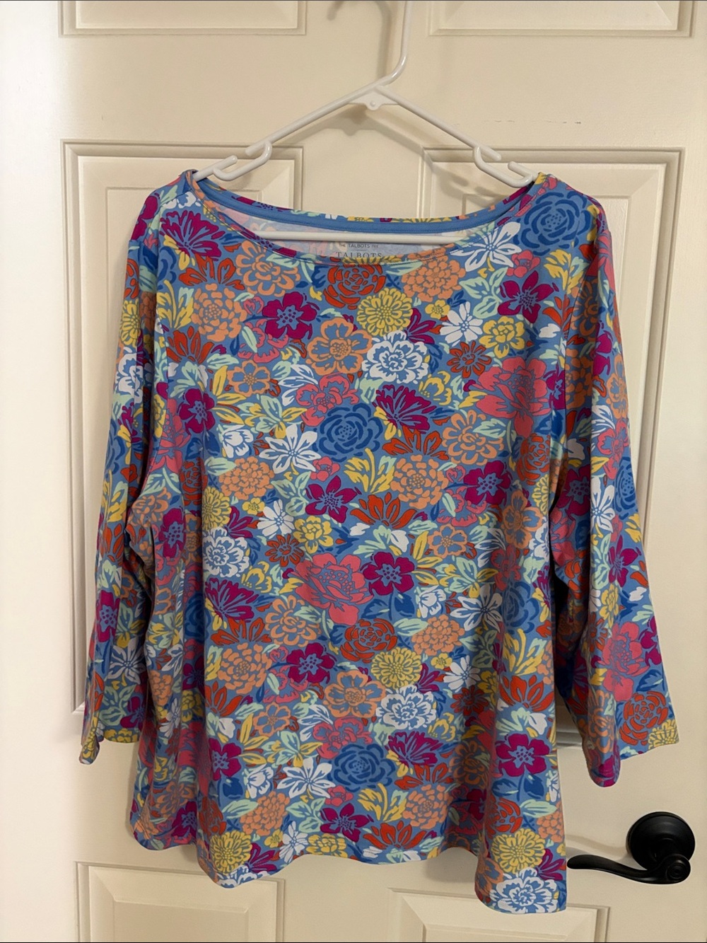 Talbots Blue Multicolor Floral Long-Sleeve Top